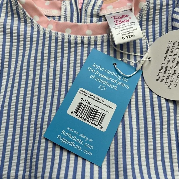 NWT Ruffle Butts Periwinkle Blue Seersucker Long Sleeve Swimsuit - Picture 2 of 4
